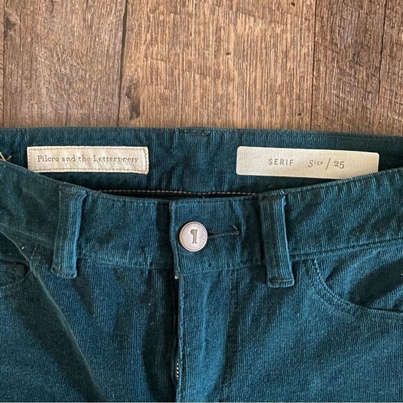 Anthropologie Pants Pilcro Teal corduroy Cotton Stretch 25 Green Boho - Picture 3 of 10